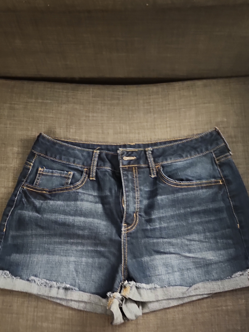 SO Dark Blue Washed Denim Frayed Hem Shorts